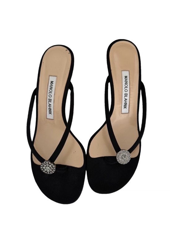 Manolo Blahnik Shoes - Manolo Blahnik EU 36.5 Black Thong Kitten Heel Sandals Y2K Vintage Shoes